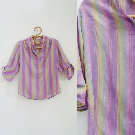 Vintage Pastel Rainbow Blouse 70s Blouse Hippie Blouse Etsy