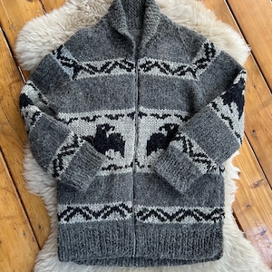 70s Thunderbird Cowichan Sweater // vintage wool sweater, hand knit zip up sweater, Salish sweater, cardigan, 1970s sweater // S/M