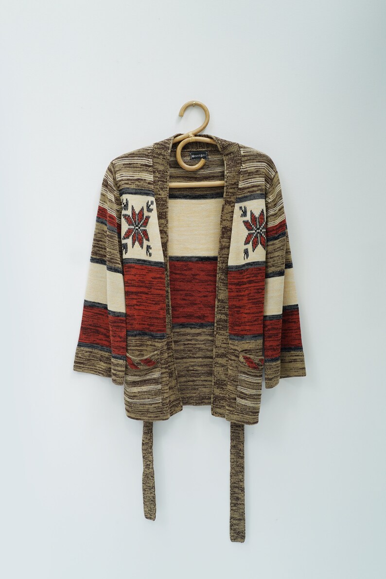 SPACE DYE CARDIGAN vintage 70s southwestern sweater 1970s hippie boho bell sleeve top small medium s m