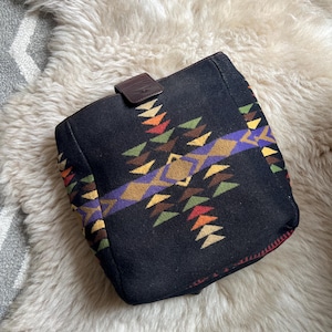 Pendleton Wool Backpack, Vintage Southwestern Pattern bag, Leather Strap Rucksack