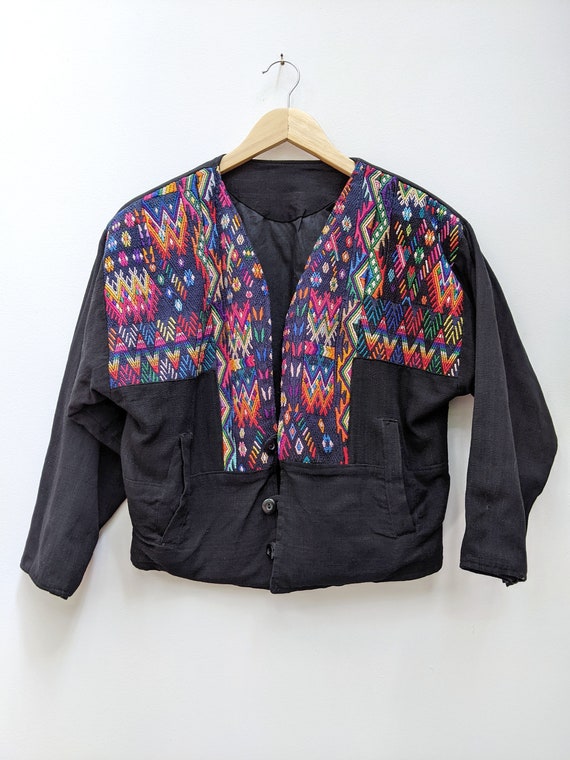 Vintage 80s Guatemalan Rainbow Embroidered Croppe… - image 1