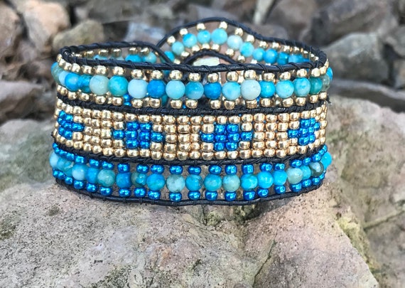 Blue Beaded Cuff Bracelet, Beaded Bracelet, Southwest Jewelry, Boho  Jewelry, Mothers Day Gift