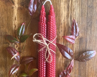 Cranberry Taper Candle Beeswax Natural Wax Light Dinner Stick Dark Red Elegant Tapered Christmas Gift Holiday Decoration Table Dining