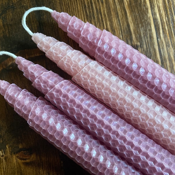 Beeswax Advent Candles, 9 1/2" Tall x 7/8" Wide Taper Candles, 3 Mauve and 1 Pink, STANDARD