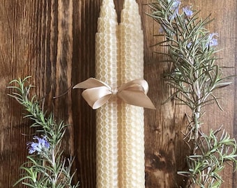 Beeswax Taper Candle Pair Handmade Nontoxic Wedding Table Decoration Elegant Dining Accessory Natural Dinner Honey Scent Pure Eco Friendly