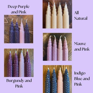 Handmade Beeswax Candles Advent Season Taper Set Catholic Tradition Christmas Holiday Celebration Religious Ceremony Pure Natural Material Standard Size Tapers Purple Ribbon Accent Traditional Design Perfect Gift Christian Friend Advent