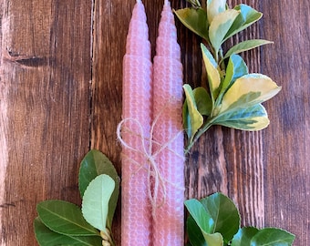 Pink Beeswax Candle Baby Shower Girl Celebration Decoration Natural Honey Tapers Handmade Taper Pair Eco Friendly Gift Gender Reveal Favor