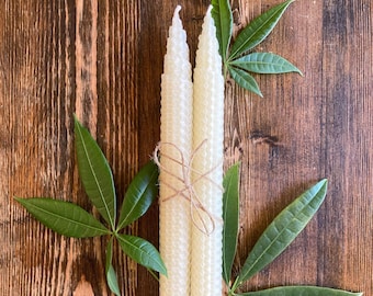 White Beeswax Taper Candle Pair Handmade Table Centerpiece Decoration Winter Home Neutral Decor White Decor Natural Light