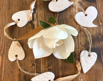 Ceramic Heart Ornament Xmas Stocking Stuffer for Her Handcrafted Clay Decoration Holiday Wall Hanging Rustic Home Design Dancing Pottery