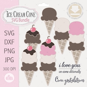 Eistüte Bundle geschichtet SVG, DXF geschnitten Datei, Eis Clipart, Eis druckbare Print & Schnitt, sofortiger Download