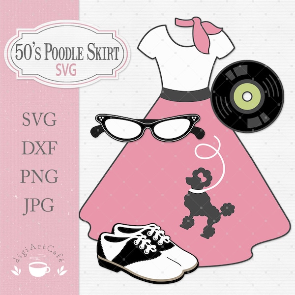 50's Poodle Skirt Layered SVG and DXF Cut File, PNG Downloadable Digital Clipart, Jpg Print & Cut sheet, Instant Download