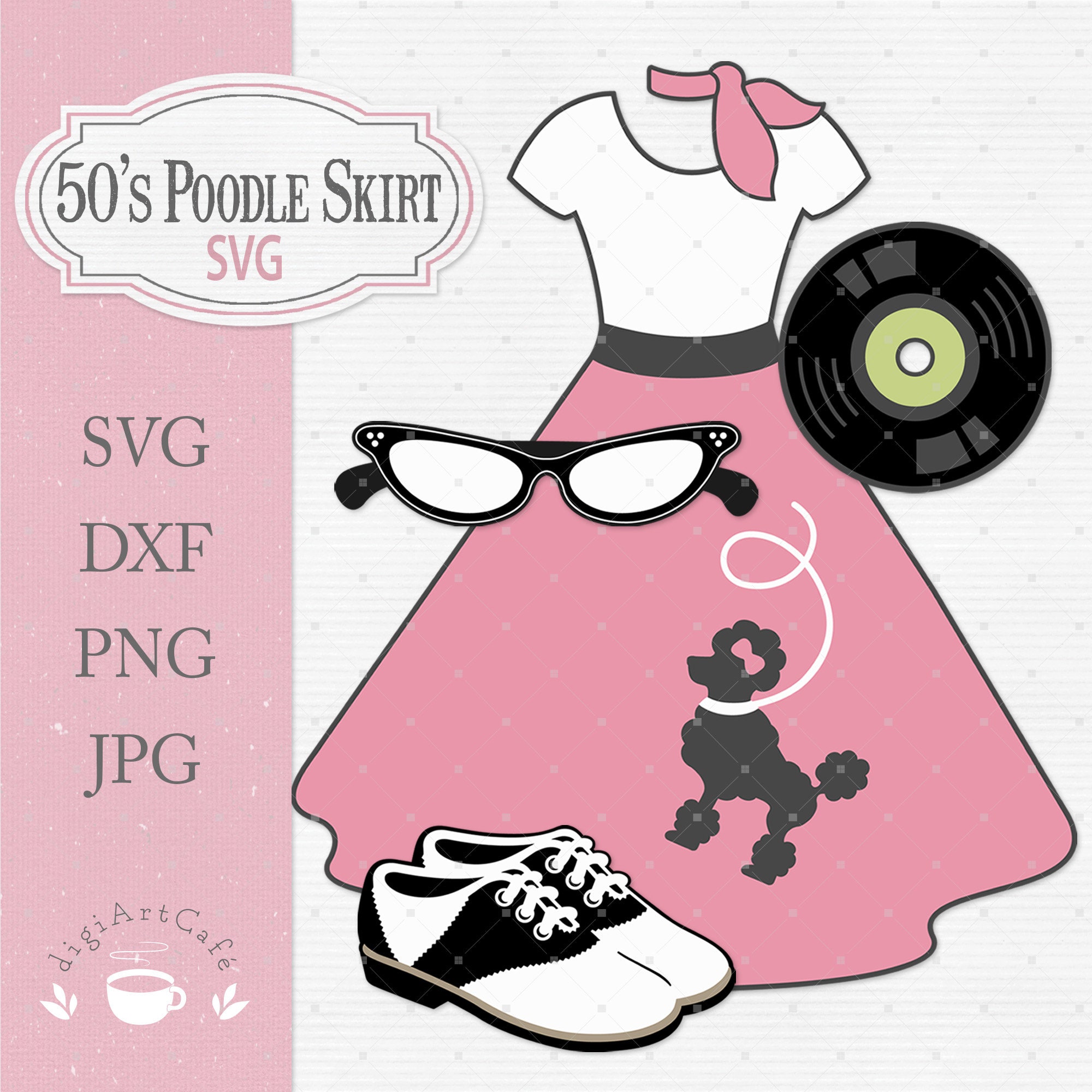 50’s Poodle Skirt Layered SVG and DXF Cut File, PNG Downloadable