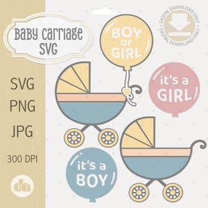 Baby Carriage Layered SVG, Baby Stroller SVG, Baby Balloon SVG, Baby Balloon Clipart, Digital Downloadable Clipart, Instant digital download