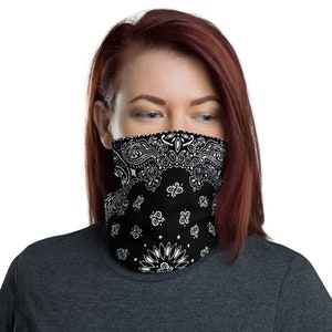 Neck Gaiter Bandana Mask  - Washable - Unisex Face Shield - Headband - Neck Warmer - Bandana Black