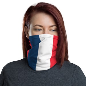 Neck Gaiter Washable  Fabric Face Mask - Unisex Face Shield - Headband - Neck Warmer - French Flag France