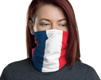 Masque facial en tissu lavable Neck Gaiter - Bouclier de visage Unisex - Bandeau - Neck Warmer - Français Flag France