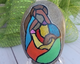 Hand-Painted Christmas Nativity | Stained-Glass Style Painted Rock | Perfect Christmas Gift | Mary, Joseph & Baby Jesus | Holiday Decor