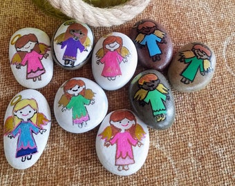 Pocket angel painted rock | pocket angel for boy | little girl angel painted rock | little boy angel painted rock | guardian angel rock