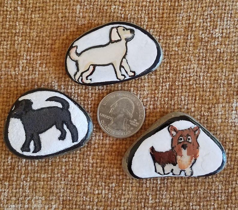 Hand-painted dog rock magnets, Perfect gift for dog lovers, Dog breed painted rock magnets, dog assortment story stones, Dog art 画像 6