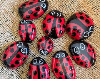 Ladybug rocks, Garden Stones, Home Decor, Gardening Art, Garden rock, Mother's day gift, gift for gardener, hand-painted lady bugs