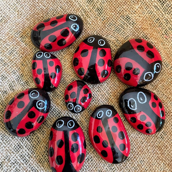 Ladybug rocks, Garden Stones, Home Decor, Gardening Art, Garden rock, Mother's day gift, gift for gardener, hand-painted lady bugs