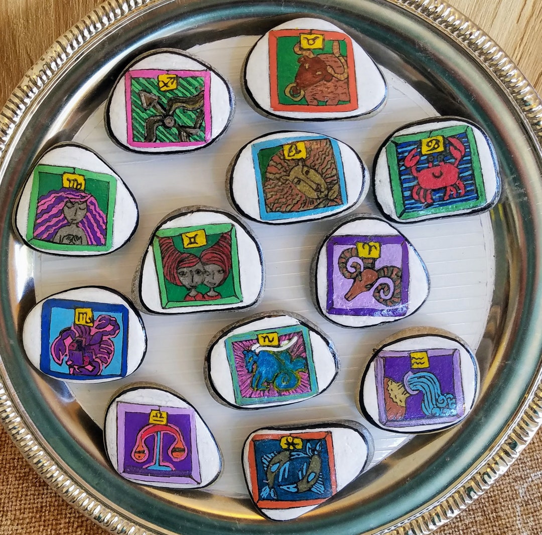 Zodiac Painted Rock Magnets Gift for Astrologist Horoscope Painted ...