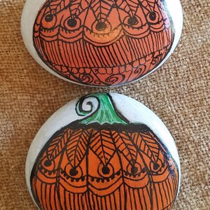 decorated pumpkin painted rock, Halloween decor, Fall decoration, unique Halloween decorated rock, Fall decorated pumpkin, Autumn home decor image 8