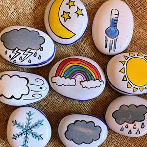 Pre-school weather story stones, educational toy, teacher gift, imaginative play, tactile learning, Montessori story stones, e-learning