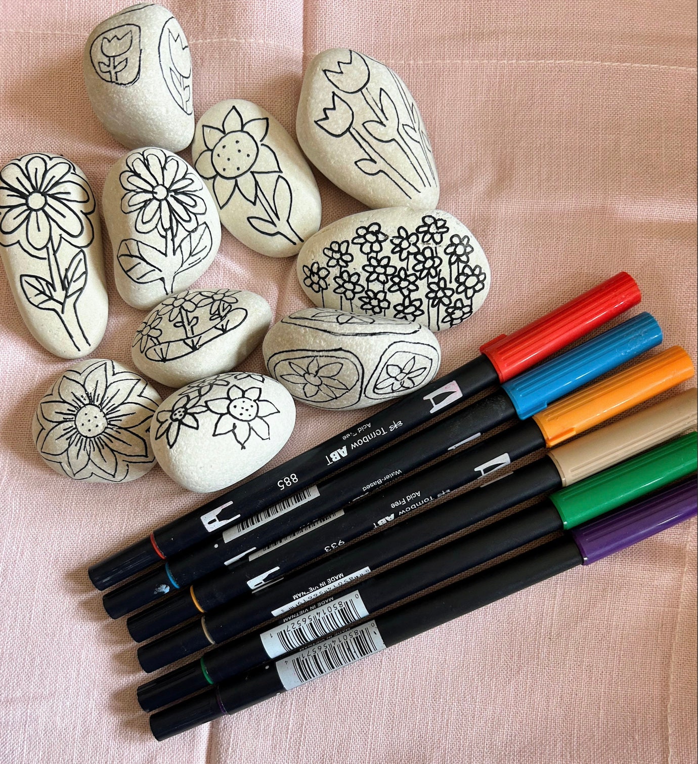Coloring Shaped Rocks Material Adult Coloring Rocks Kit: Hand-drawn Patterns, Brush Pens - Etsy