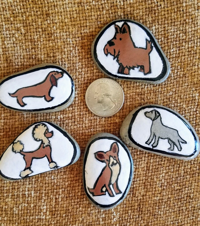 Hand-painted dog rock magnets, Perfect gift for dog lovers, Dog breed painted rock magnets, dog assortment story stones, Dog art 画像 5