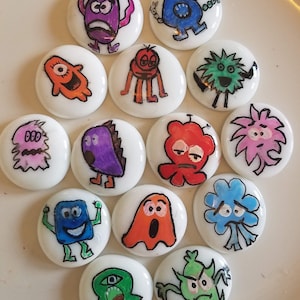 Monster story stones, emotion Monsters, emotional literacy, Montessori, emotional monster story stone, tactile stimulation, tactile learning