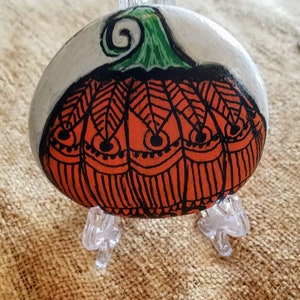 decorated pumpkin painted rock, Halloween decor, Fall decoration, unique Halloween decorated rock, Fall decorated pumpkin, Autumn home decor image 4