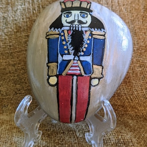 Nutcracker painted rock, Christmas collectable, Christmas decor, Holiday painted rock, Christmas gift, hostess gift, stocking stuffer