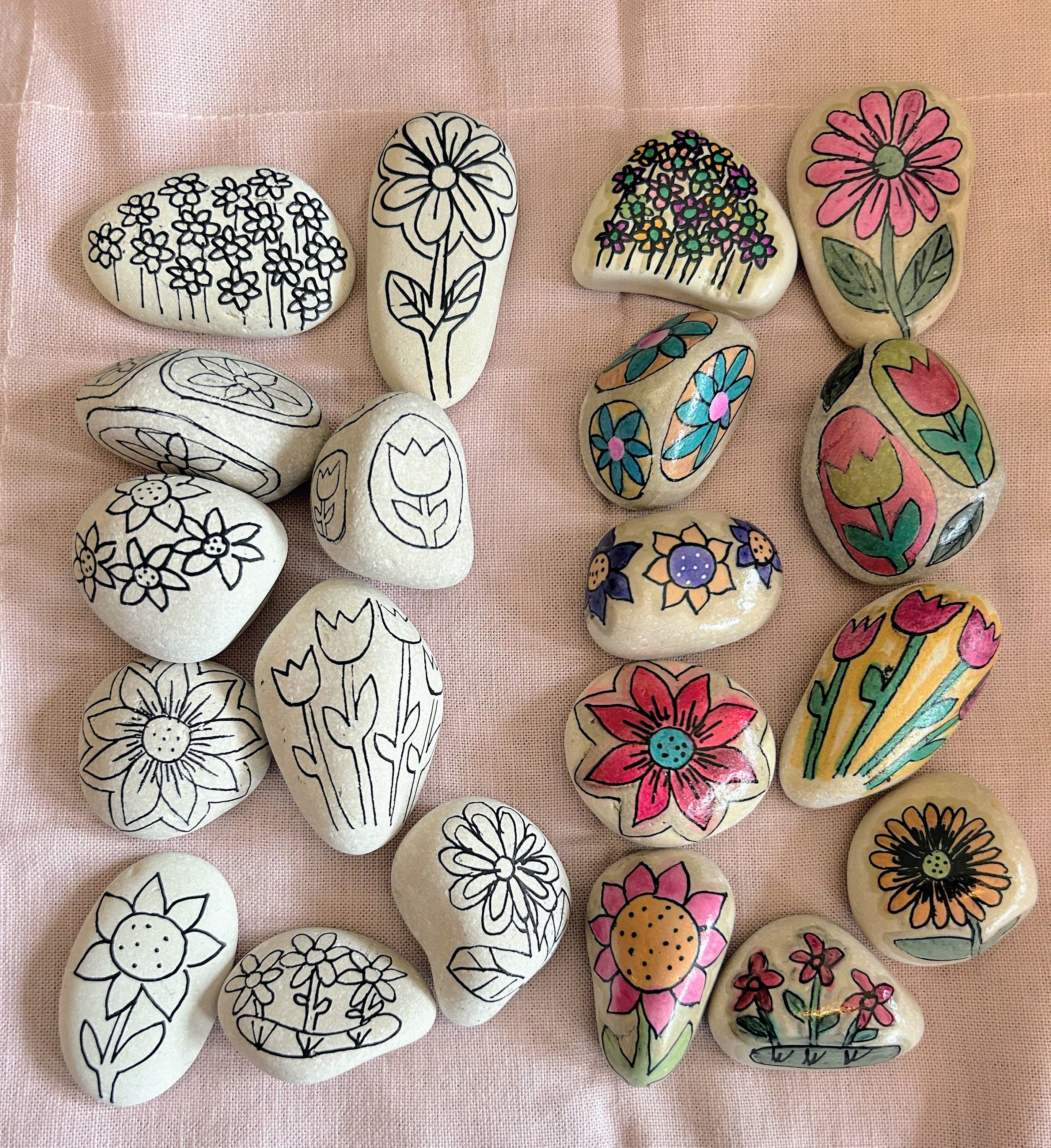 Adult Coloring Rocks Kit: Hand-drawn Patterns, Brush Pens - Etsy