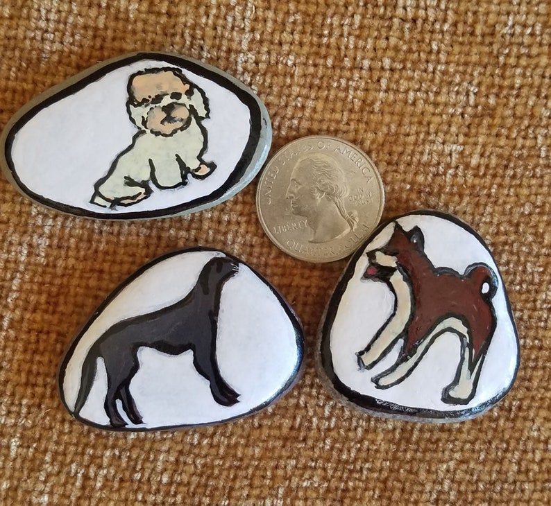 Hand-painted dog rock magnets, Perfect gift for dog lovers, Dog breed painted rock magnets, dog assortment story stones, Dog art image 4