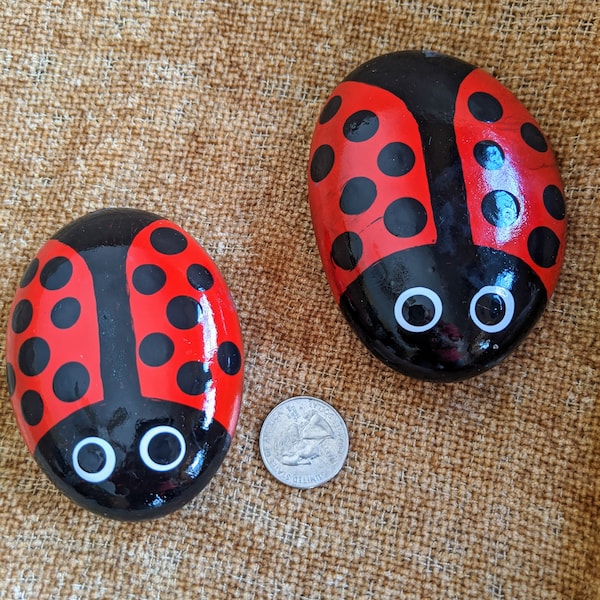 Large Lady Bug rocks, Garden Stones, Home Decor,ner, hand-painted lady bugs Gardening Art, Garden rock, Mother's day gift, gift for garde