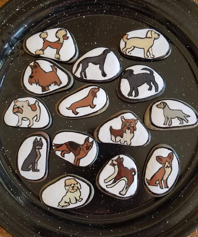 Hand-painted dog rock magnets, Perfect gift for dog lovers, Dog breed painted rock magnets, dog assortment story stones, Dog art image 1