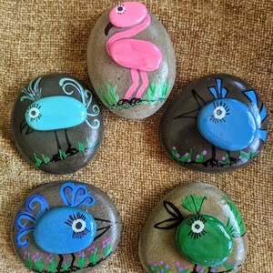 colorful bird rocks | hand painted garden stones | adorable bird themed rocks | gift for gardener |bird decorated rocks |gift for bird lover