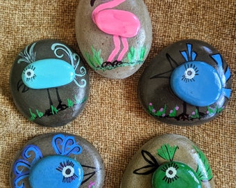 colorful bird rocks | hand painted garden stones | adorable bird themed rocks | gift for gardener |bird decorated rocks |gift for bird lover