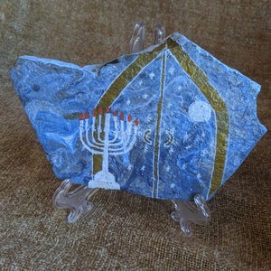 Hand-Painted Chanukah Menorah Rock: Night Window Decor