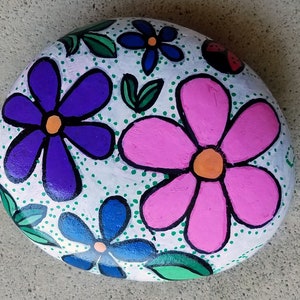 Flower Painted Rock | Decorative garden Accent |colorful flower decoration| whimsical painted garden rock | gift for gardener | gift for mom