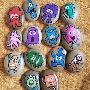 Monster story stones, emotion Monsters, emotional literacy, Montessori, emotional monster story stone, tactile stimulation, tactile learning