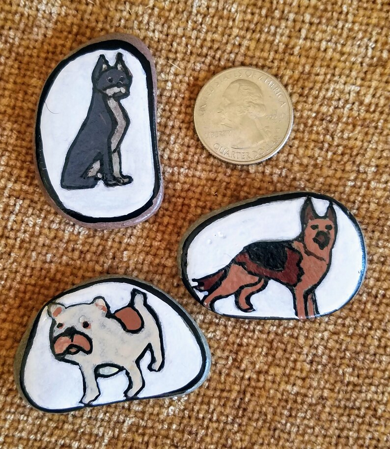 Hand-painted dog rock magnets, Perfect gift for dog lovers, Dog breed painted rock magnets, dog assortment story stones, Dog art image 3