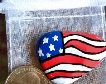 Small American Flag painted rocks | patriotic painted stones | Fourth of July decor | Veteran's day | Memorial Day | Red, White and Blue