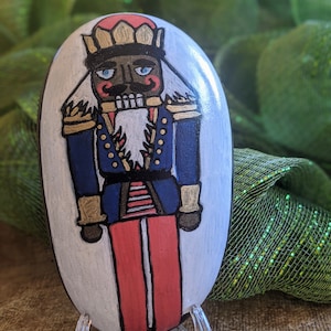 Nutcracker painted rock, Christmas collectable, Christmas decor, Holiday painted rock, Christmas gift, hostess gift, stocking stuffer