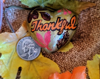 Gratitude heart shaped painted rocks, Thankful heart,  heart shaped rocks, perfect hostess gift, Thanksgiving decor, Thanksgiving table