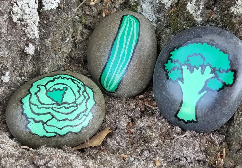 Handpainted Vegetable Garden Stones Vegetable Markers Etsy