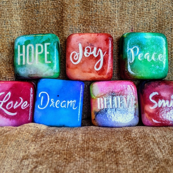 Inspirational word Painted Rocks, Motivational Gift, Inspirational Art, engraved Santorini stone, love, joy, peace, Thankful, Thank-you,Hope