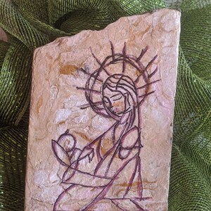 Madonna and child painted rock, iconographic painted rock, Mary and Baby Jesus on stone, Christ child and Mary, Christian holiday decor,