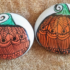 decorated pumpkin painted rock, Halloween decor, Fall decoration, unique Halloween decorated rock, Fall decorated pumpkin, Autumn home decor image 3